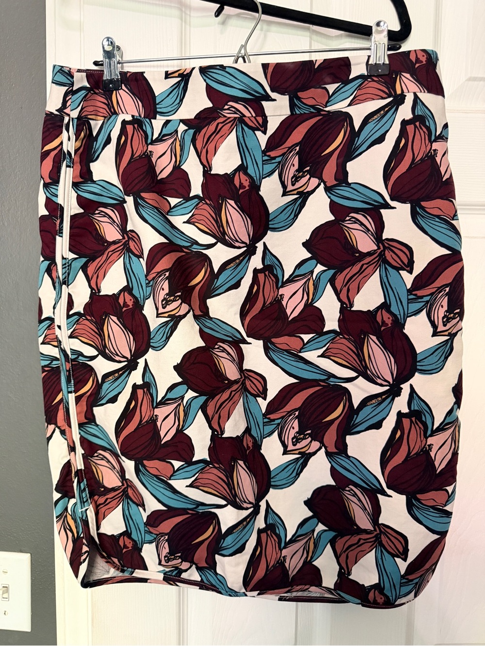 Floral Wrap Skirt in Burgundy, Teal & Pink